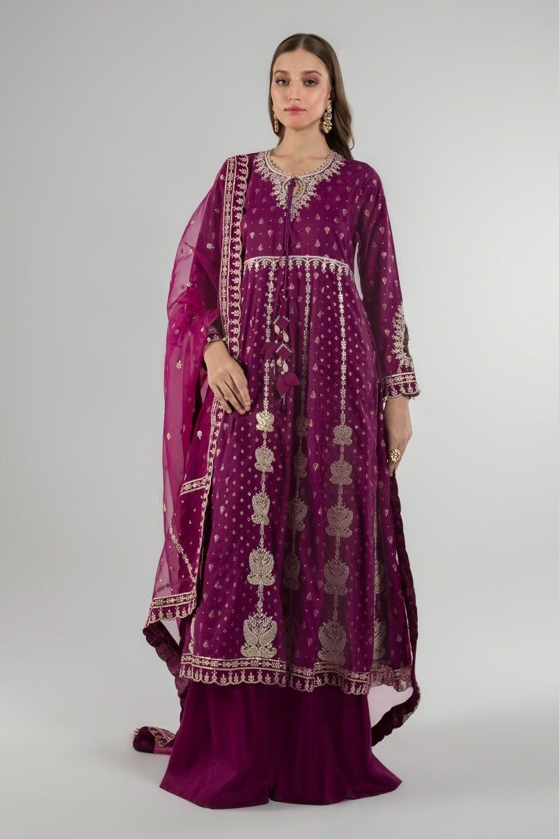 Jacquard Magenta 2 Piece Suit - Sana Safinaz