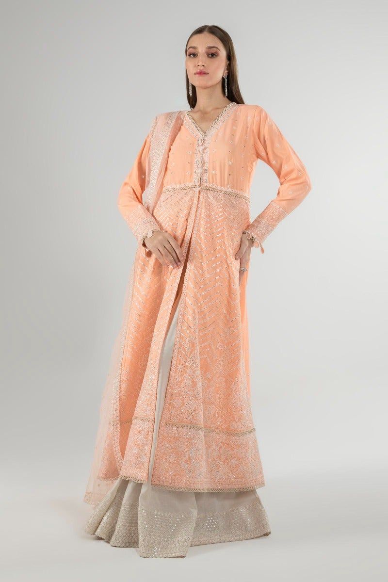 Crepe Peach 2 Piece Suit - Sana Safinaz