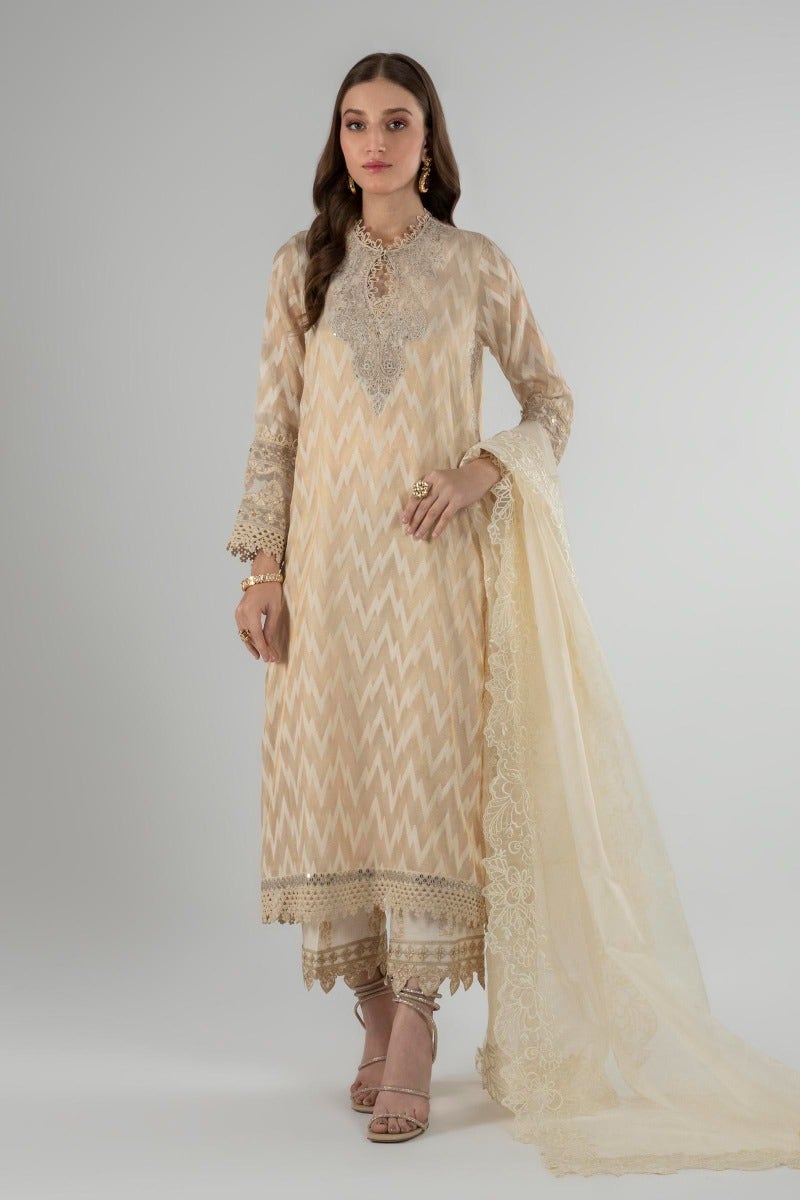 Organza Jacquard Beige Kurti - Sana Safinaz