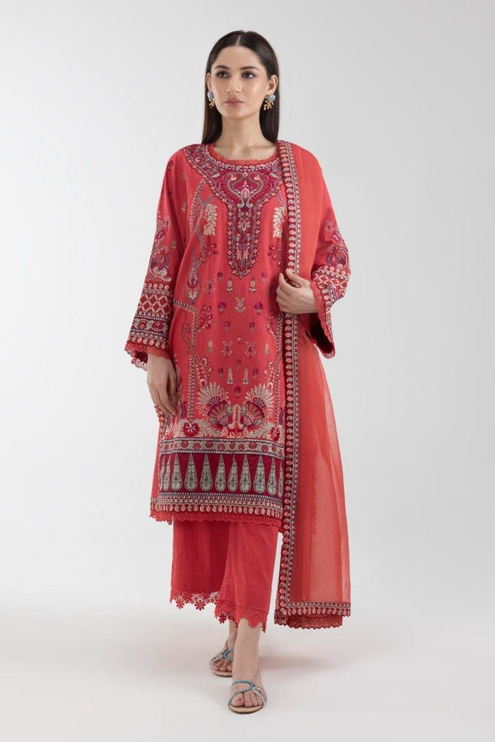 Yarn Dyed Cotton Khaddar Red 3 Piece Suit - Sana Safinaz