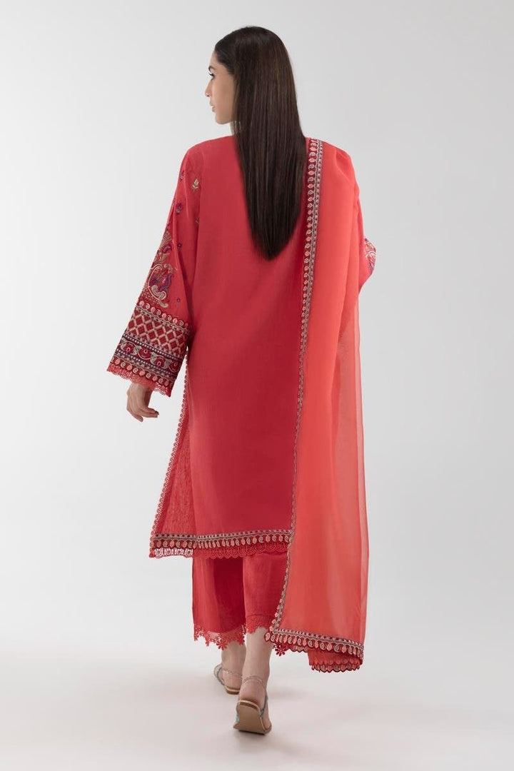 Yarn Dyed Cotton Khaddar Red 3 Piece Suit - Sana Safinaz
